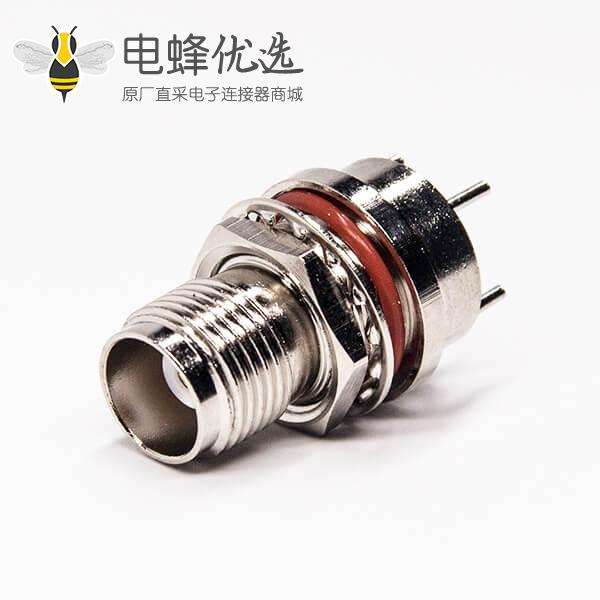 tnc连接器母头前锁穿墙直式180度插PCB板带防水圈
