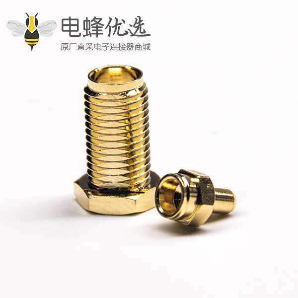 镀金接头SMA直式母头白色胶芯压接焊接接线