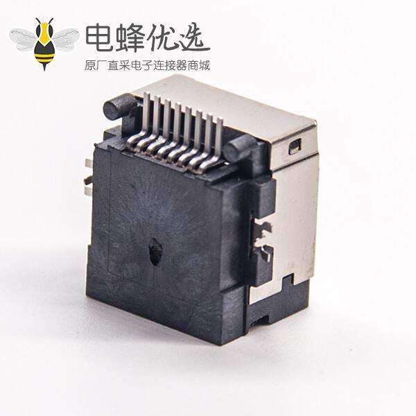 rj45母座单端口弯式8p8cSMT沉板贴板接PCB带屏蔽