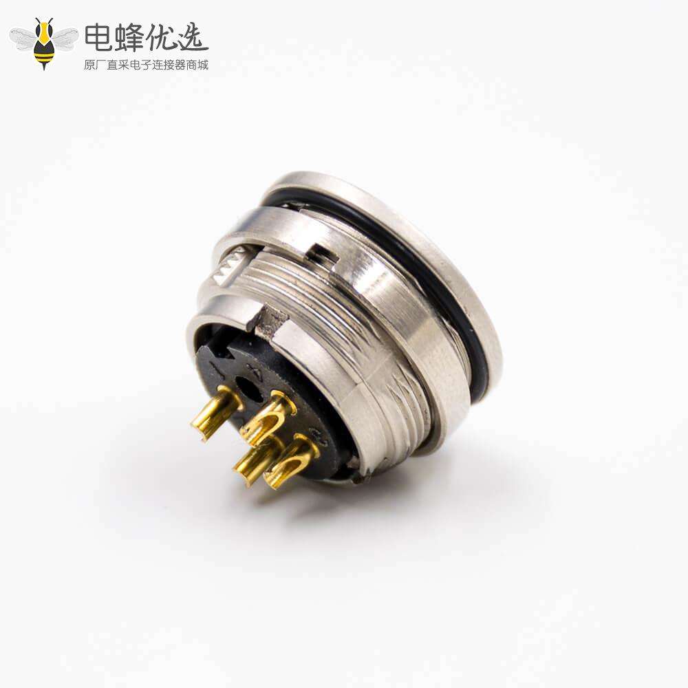 4芯插座M16型号母头板端插座A扣直式连接器后锁穿墙焊杯接线