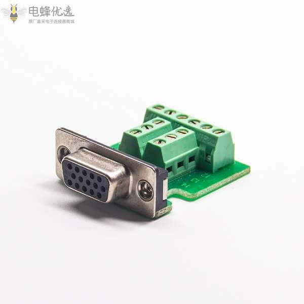 VGA15芯高密度母头180&deg;转接线端子台12孔弯式转接头