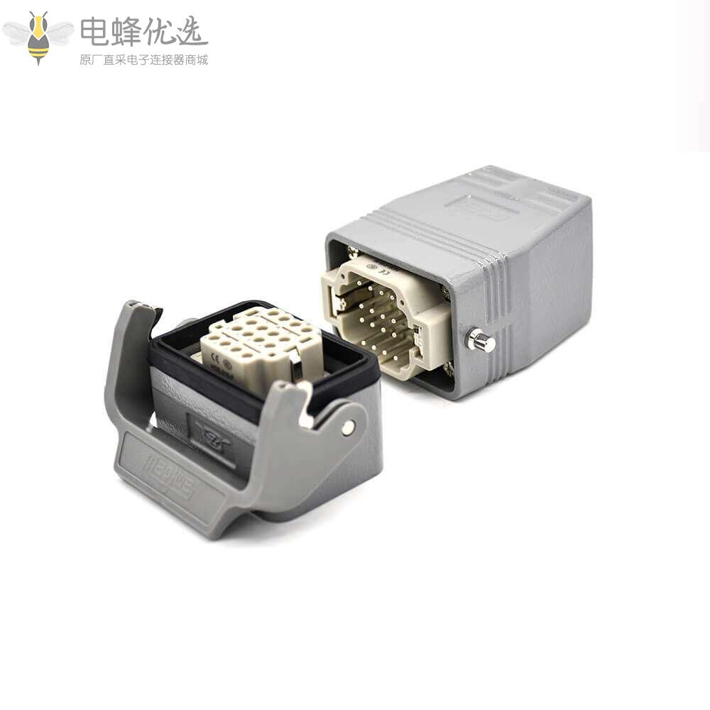 工业矩形重载连接器H6B16芯镀银公母对接螺纹M32高结构顶出口开孔安装