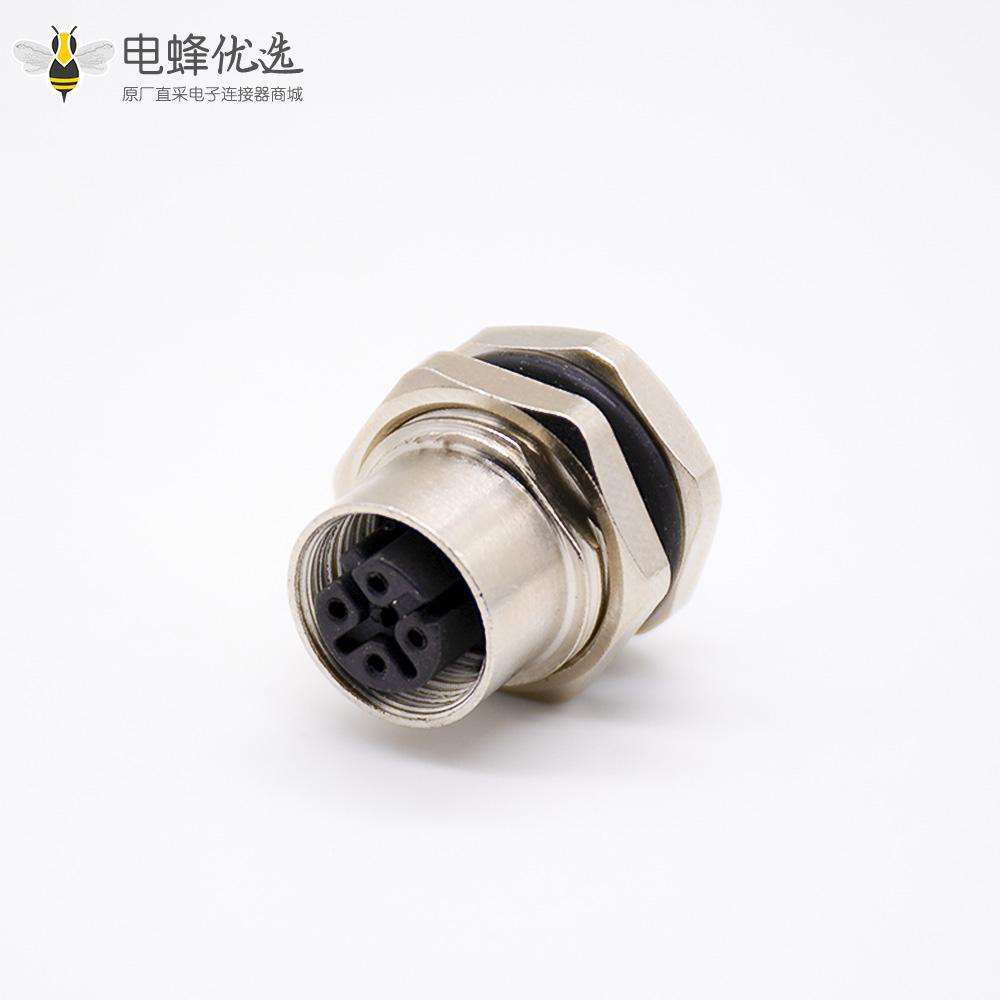 m12连接器5芯母头直式前锁板焊线D编码