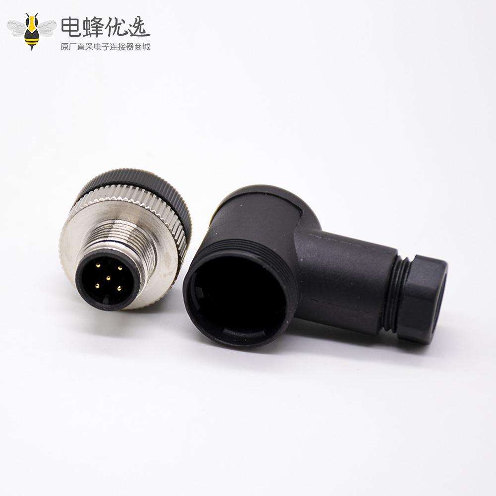 m12连接器5孔弯公头螺丝锁接式不带屏蔽A编码