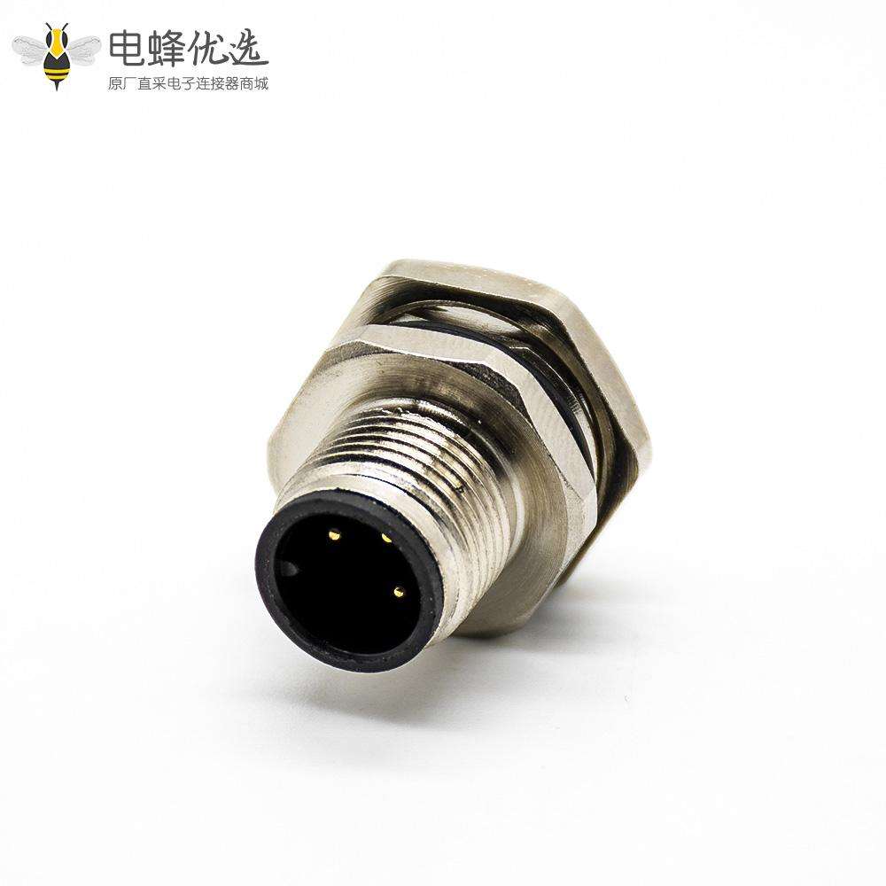 M12传感器连接器A扣180&deg;接线后锁板防水3芯公插座