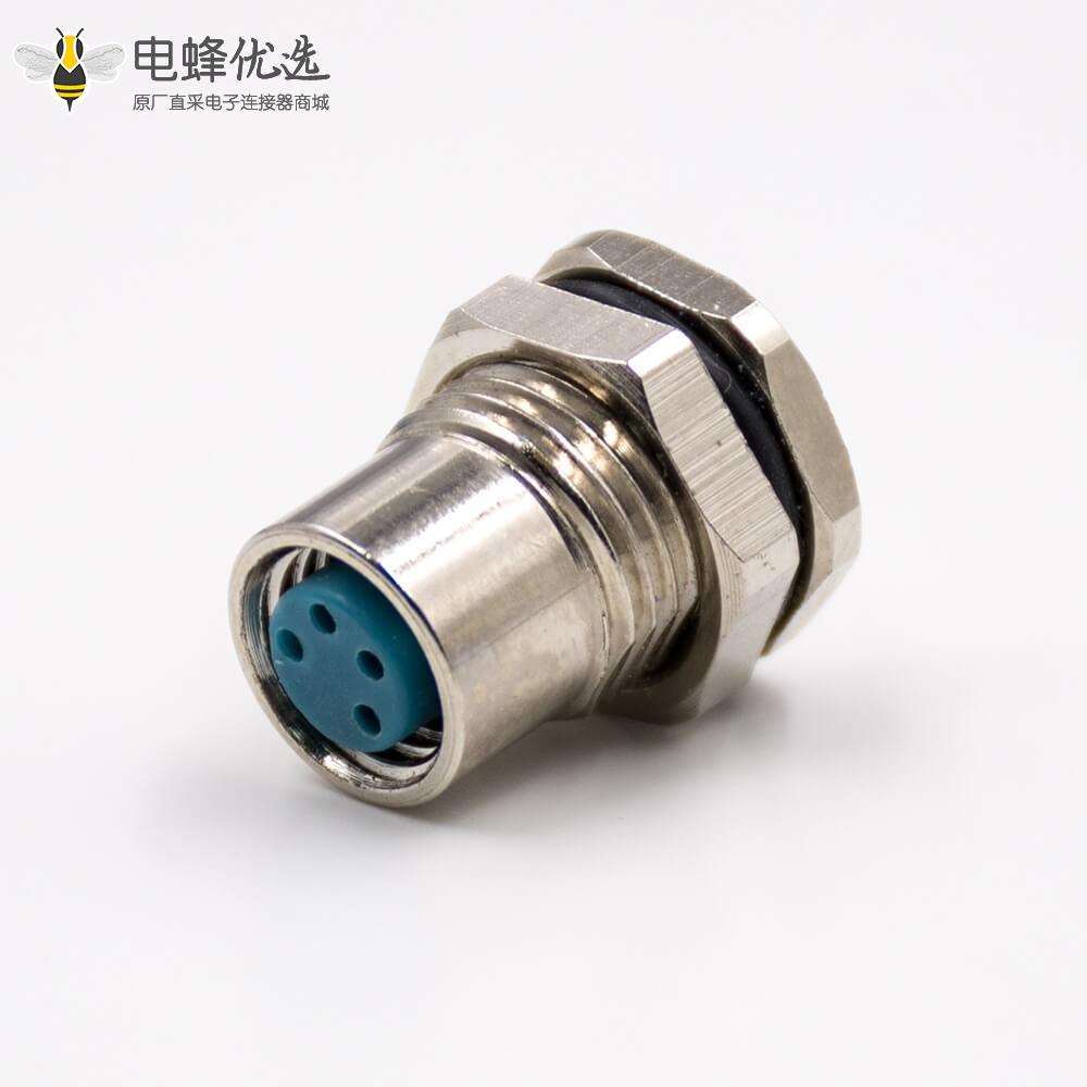 M8连接器4芯母头直式前锁板板端插座接线焊接式传感器