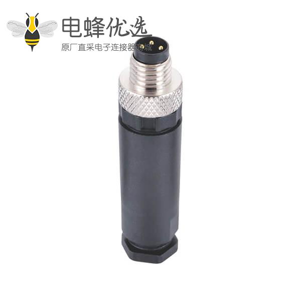 标准M8接头直式A型3/4芯成型式连接器线端防水公插头
