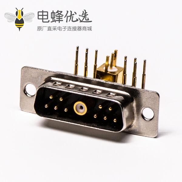 DB11w1射频公座90&deg;焊板光孔带铆锁弯式黑胶接PCB连接器