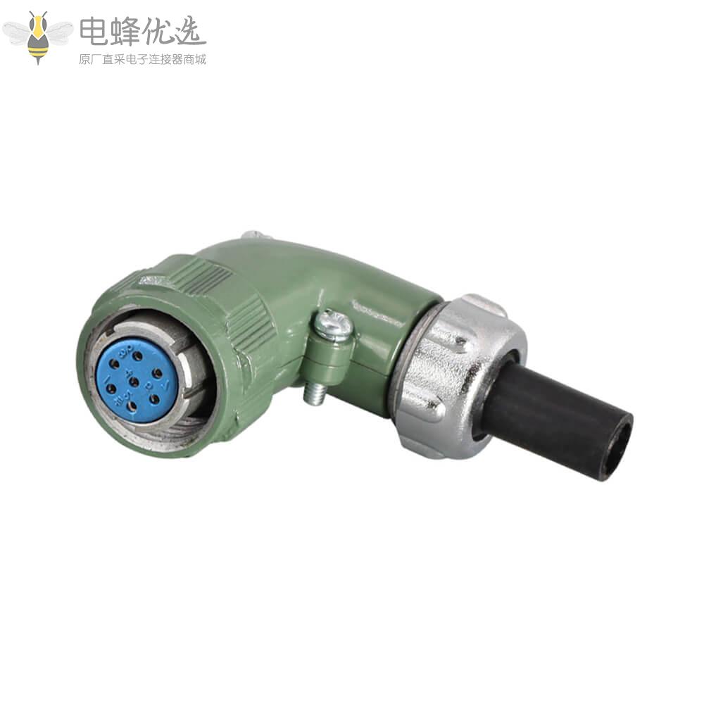 圆形2P+PE弯式插头7芯YD20反装TS母头10A400V航空连接器