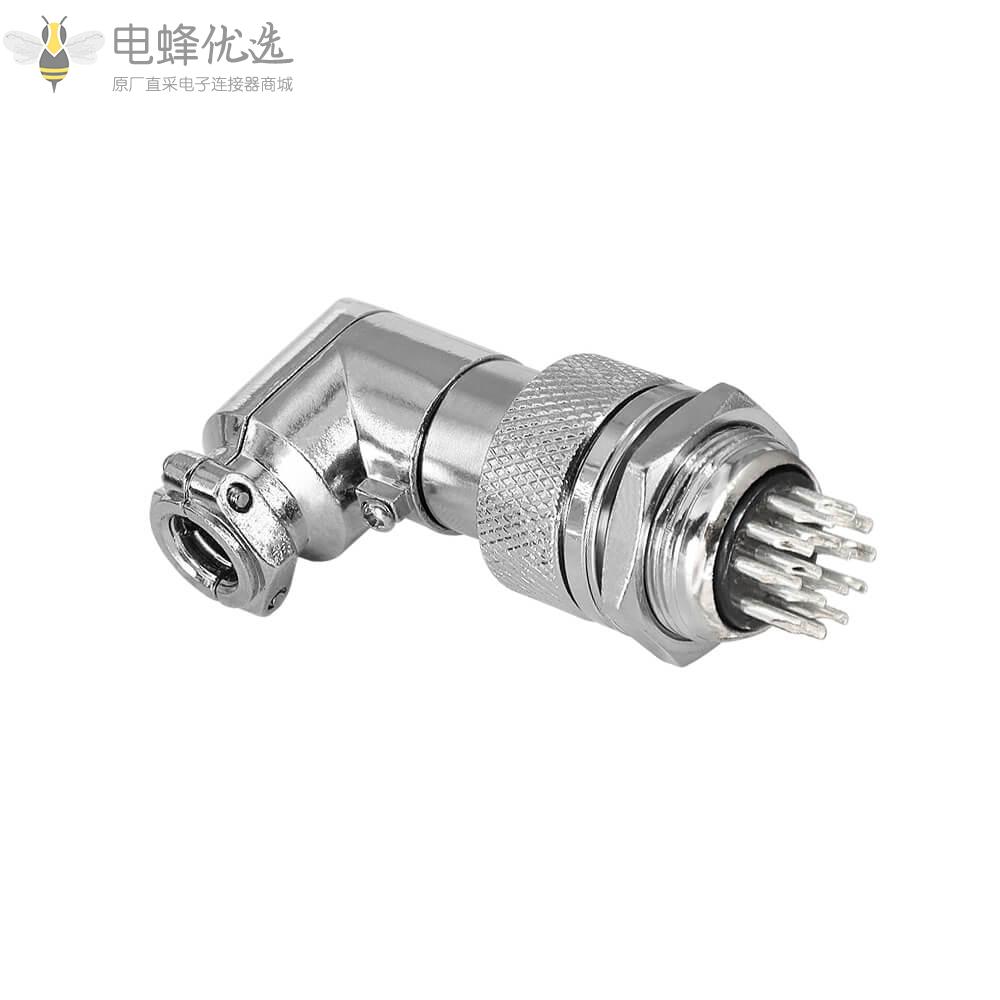 IP55金属外壳后锁板焊线式GX20弯式15芯航空连接器5A150V插头插座