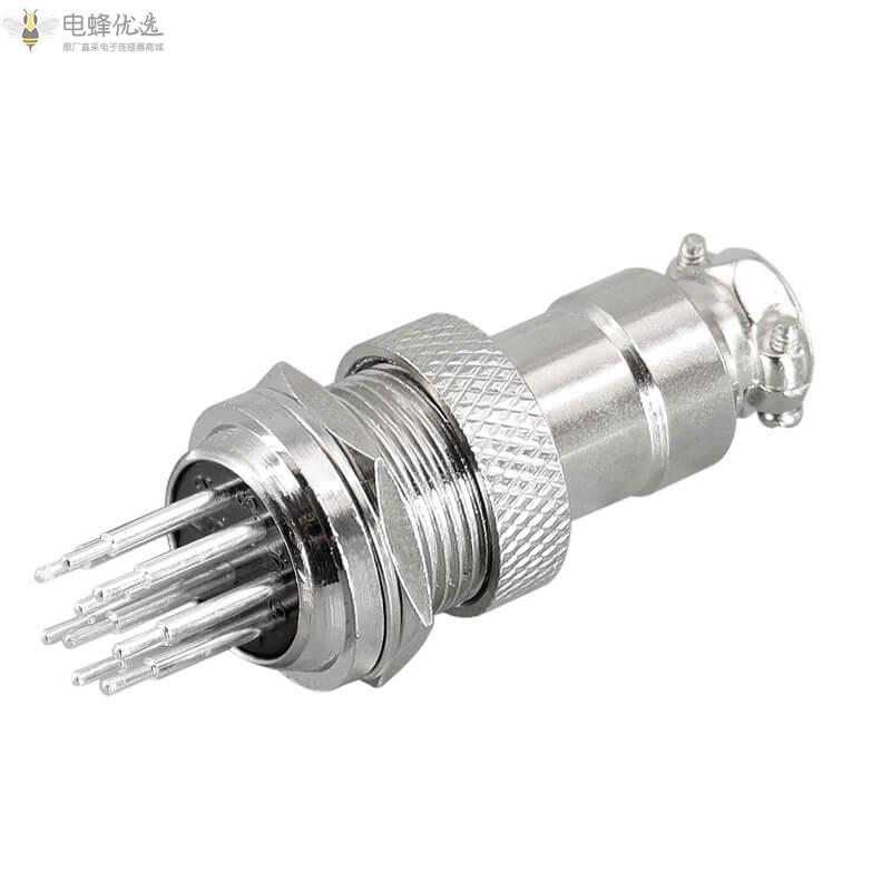 GX16直针9芯4A125V航空连接器前锁插头插座PCB焊板式