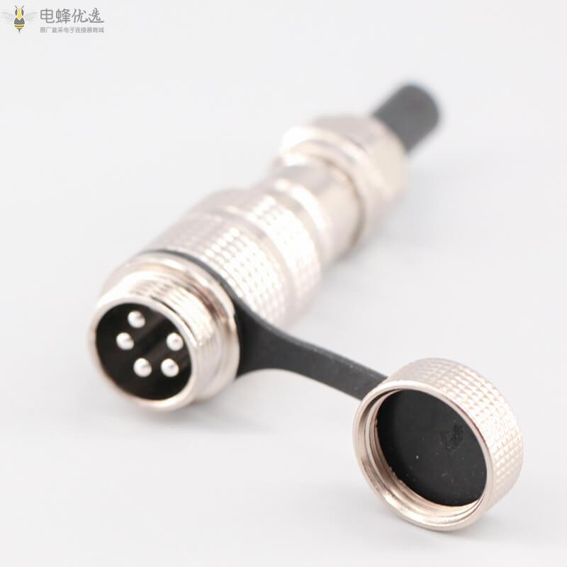 圆形铜芯镀金GX16公母对接款5芯5A125V防水航空连接器IP67