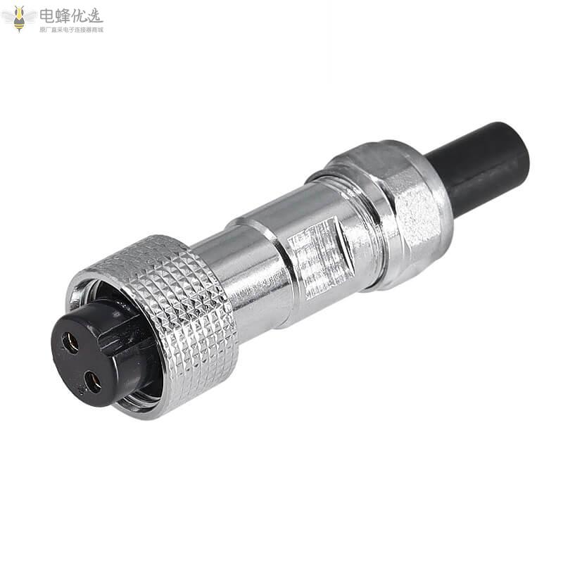 GX12直式2芯航空连接器5A125V焊线式母插头IP67防水