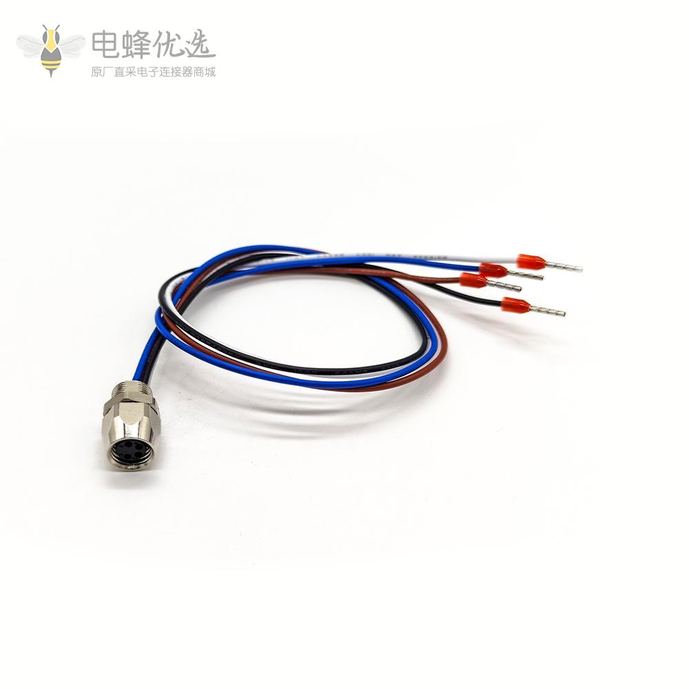 防水M8插座焊线直式母头插座4芯螺纹连接器